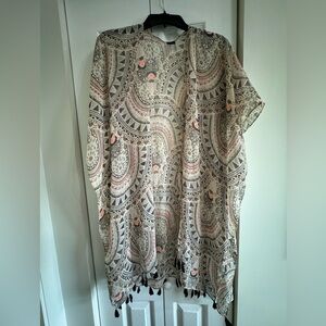 Boho swim cover up with black tassels OS